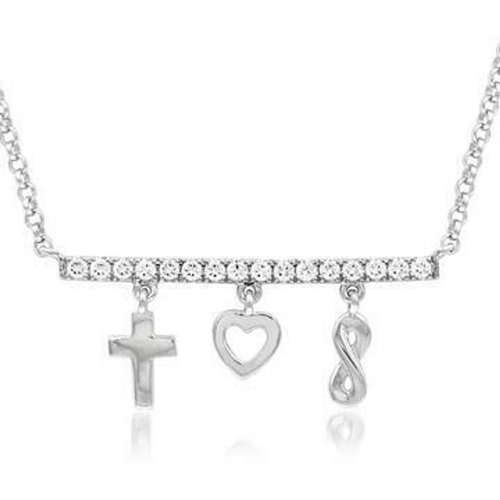 Diamond Bar Necklace with Dangle Charms White Gold