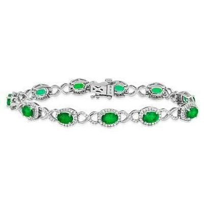 Open Gold Emerald Bangle with Diamond Cluster White Gold