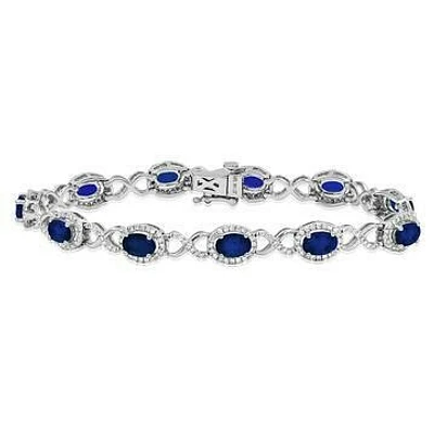 Open Gold Blue Sapphire Bangle with Diamond Cluster White Gold