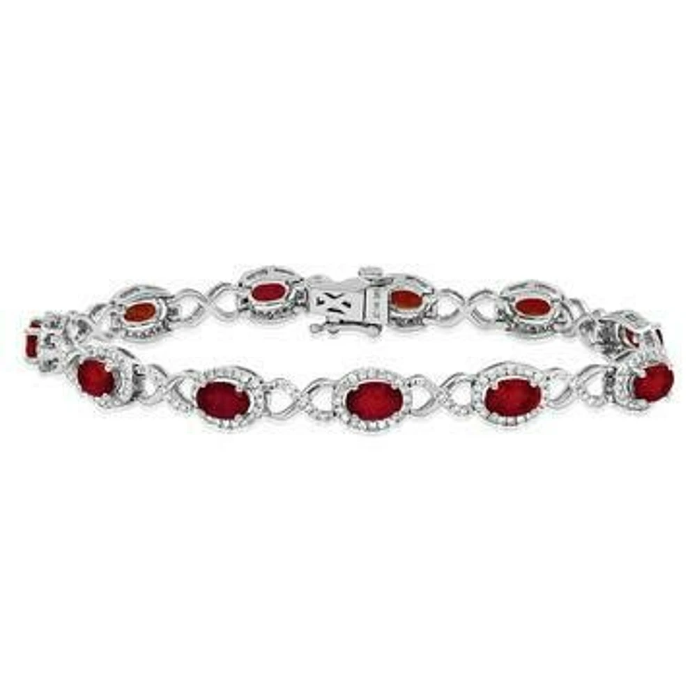 Open Gold Ruby  Bangle with Diamond Cluster White Gold