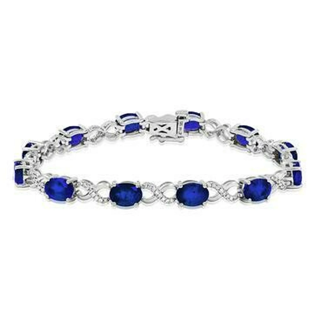 Oval Blue Sapphire Twist Bracelet with Diamond Accent White Gold