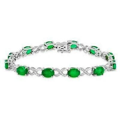 Oval Emerald Twist Bracelet with Diamond Accent Gold