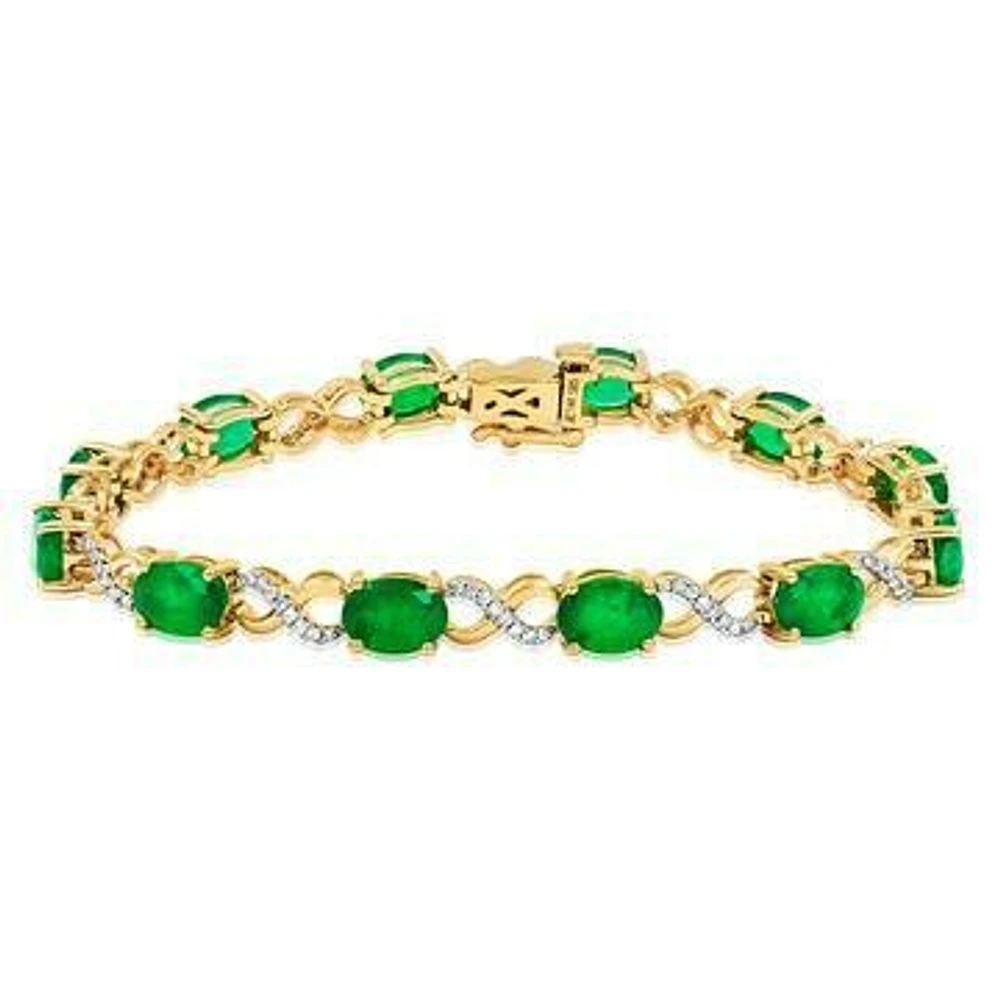 Oval Emerald Twist Bracelet with Diamond Accent Yellow Gold