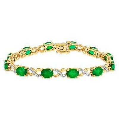 Oval Emerald Twist Bracelet with Diamond Accent Gold