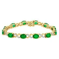 Oval Emerald Twist Bracelet with Diamond Accent Yellow Gold