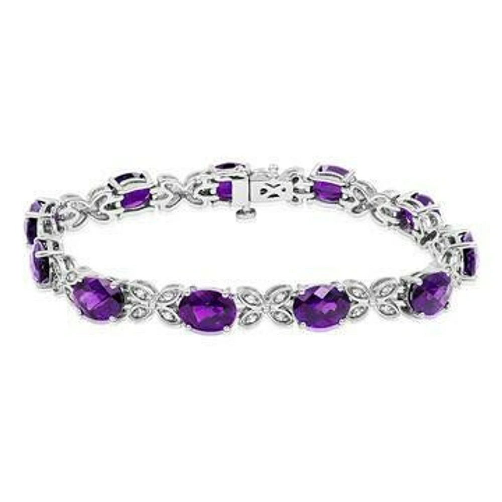 Oval Amethyst Butterfly Bracelet with White Sapphires