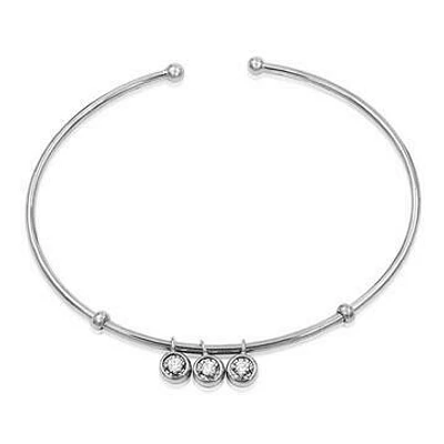 Triple Diamond Dangle Gold Bangle White Gold