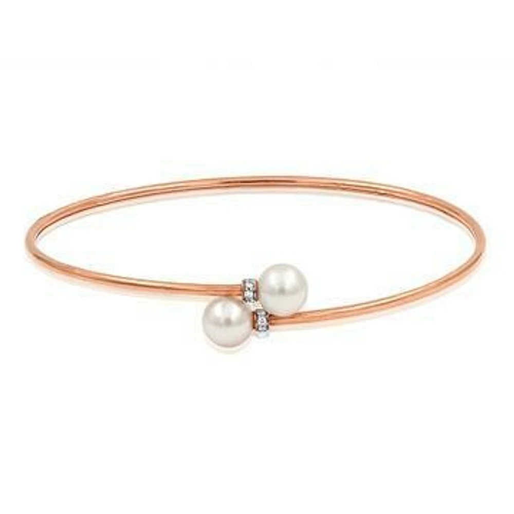 Pearl Bypass Bangle with Diamond Accent Rose Gold