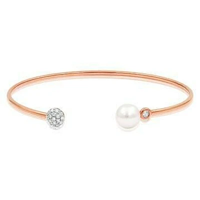 Pearl and Diamond Cluster Rose Gold Bangle Rose Gold