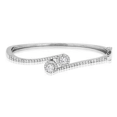 Diamond Halo Semi-Mount Bypass Bangle White Gold