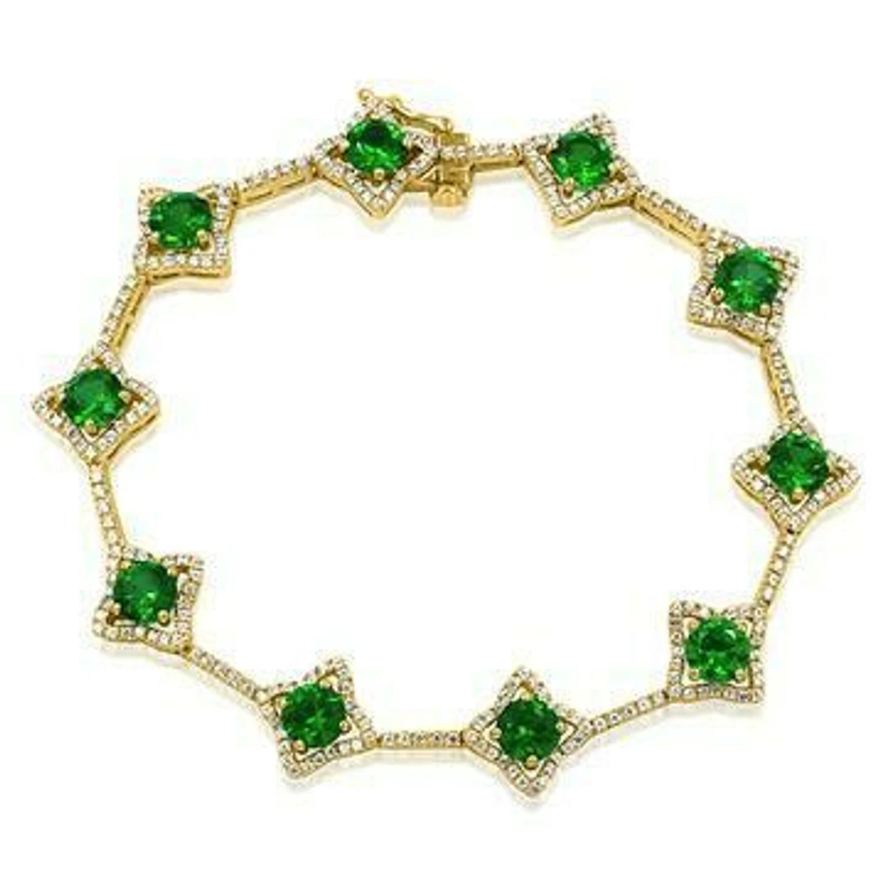Cross Emerald Bracelet with Diamond Accent Yellow Gold