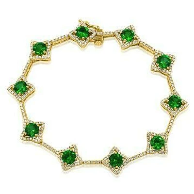 Cross Emerald Bracelet with Diamond Accent Yellow Gold