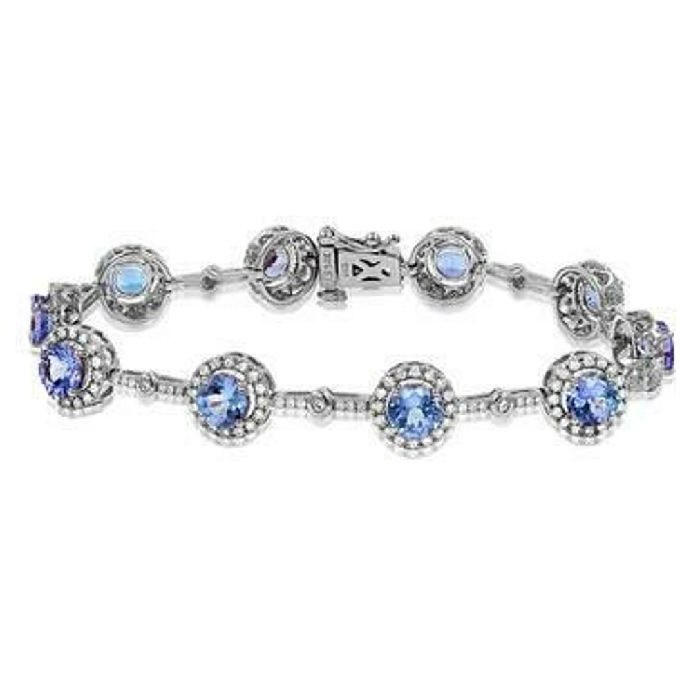 Tanzanite Halo Bracelet with Diamond Accent White Gold