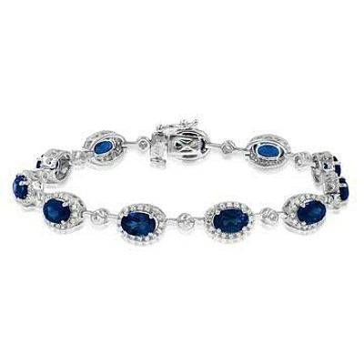 Oval Blue Sapphire Halo Bracelet with Diamond Accent White Gold