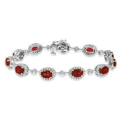 Oval Ruby Halo Bracelet with Diamond Accent Gold