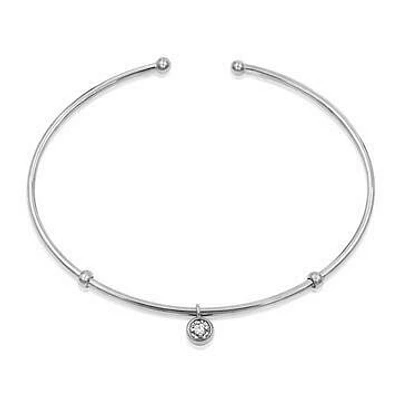 Single Diamond Dangle Bangle White Gold