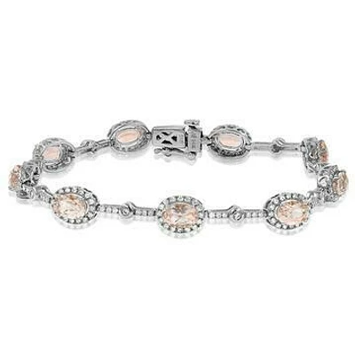 Oval Morganite Halo Bracelet with Diamond Accent White Gold