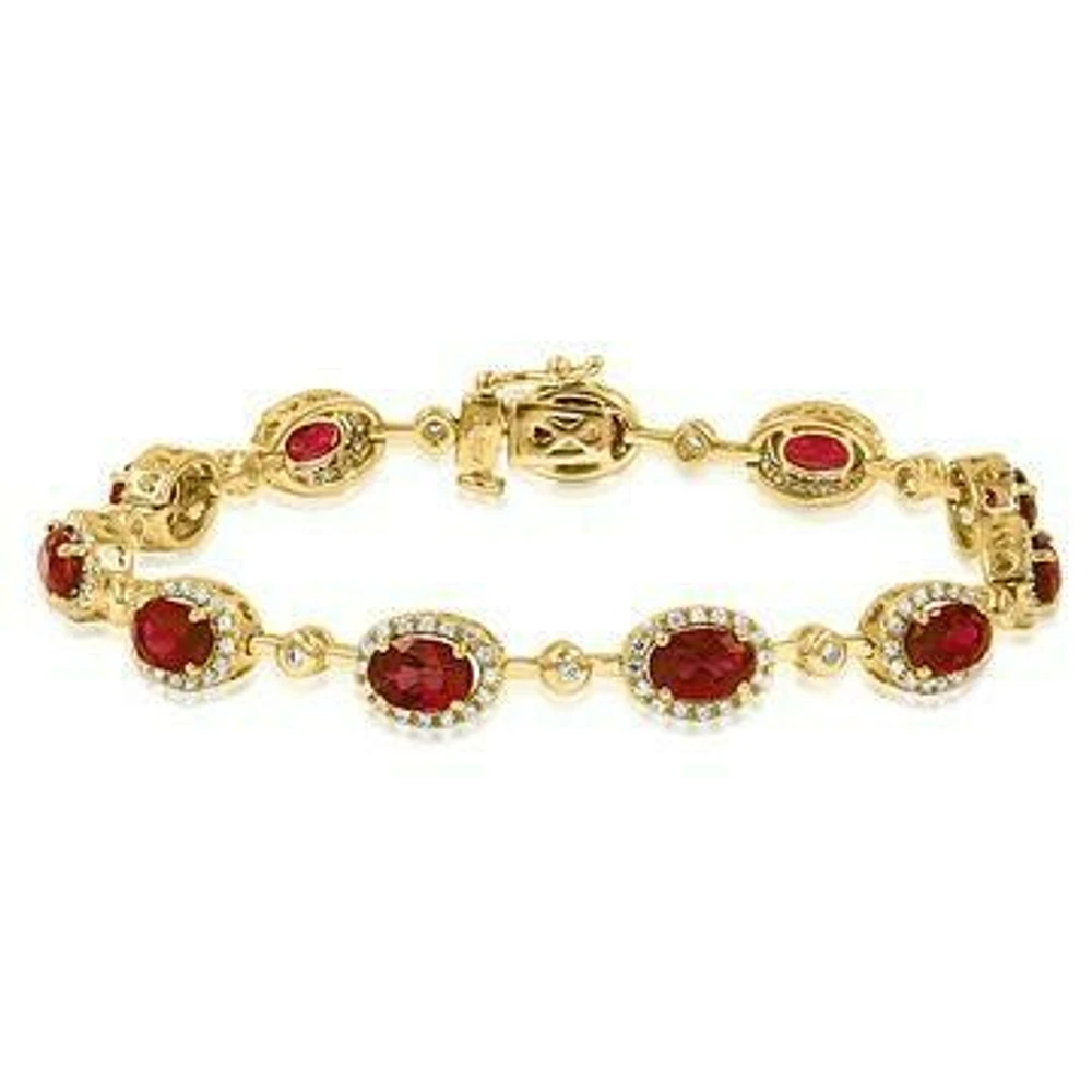 Oval Ruby Halo Bracelet with Diamond Accent Yellow Gold