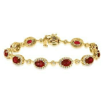 Oval Ruby Halo Bracelet with Diamond Accent Yellow Gold