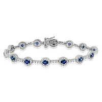 Oval Sapphire Diamond Bracelet 18K White Gold