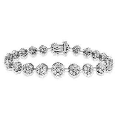 Diamond Cluster Tennis Bracelet 18K White Gold