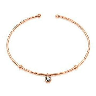 Single Diamond Dangle Bangle Rose Gold