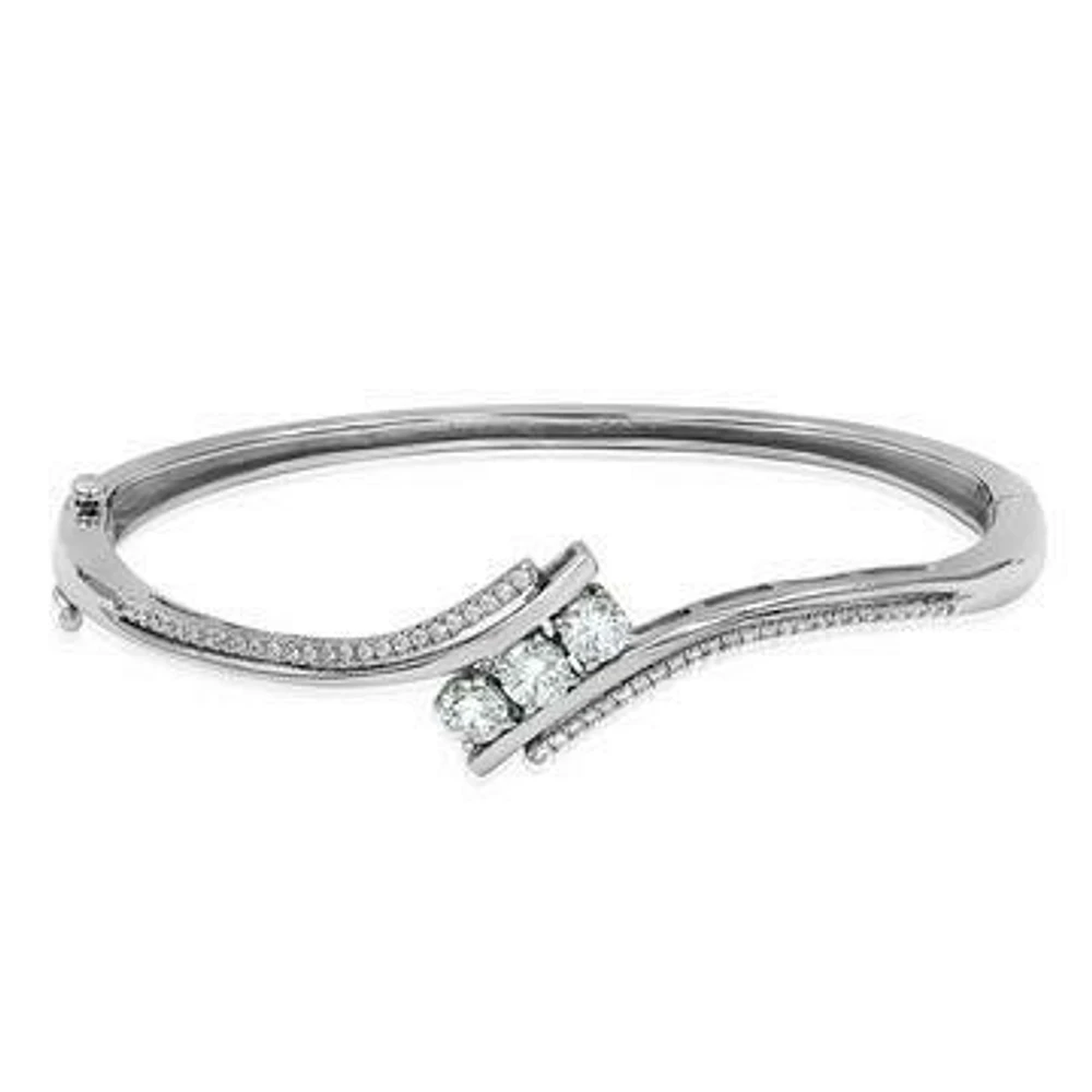 Three-Stone Semi-Mount Diamond Bypass Bangle White Gold 18K