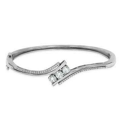 Three-Stone Semi-Mount Diamond Bypass Bangle White Gold 14K