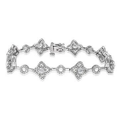 Diamond Cluster Bracelet with Bezel Set Details White Gold