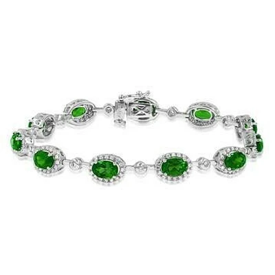 Oval Emerald Halo Bracelet with Diamond Accent Gold