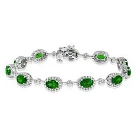 Oval Emerald Halo Bracelet with Diamond Accent Gold