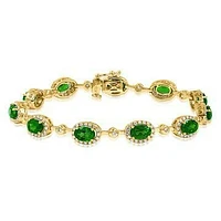 Oval Emerald Halo Bracelet with Diamond Accent Gold