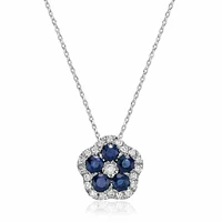 Hollow Flower Blue Sapphire & Diamond Pendant 0.17CTDI White Gold