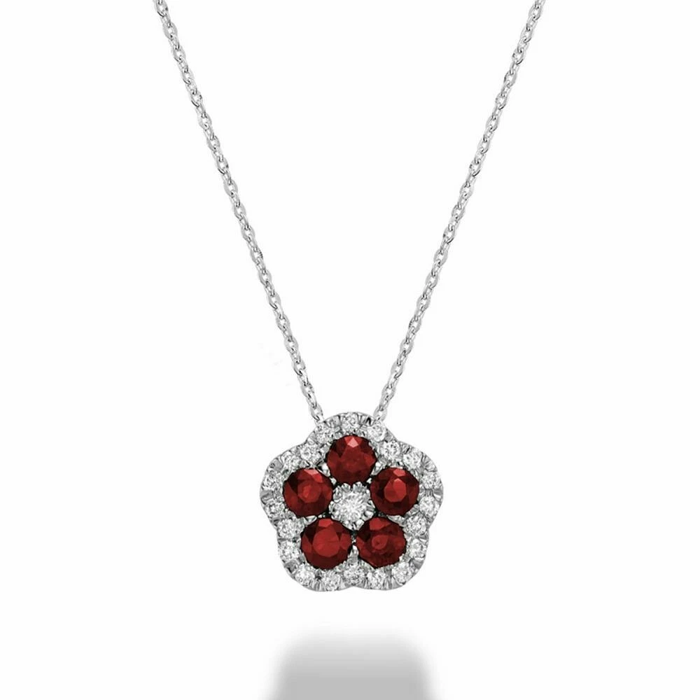 Hollow Flower Ruby & Diamond Pendant 0.17CTDI White Gold