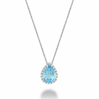 Teardrop Blue Topaz & Diamond Pendant 0.07CTDI White Gold