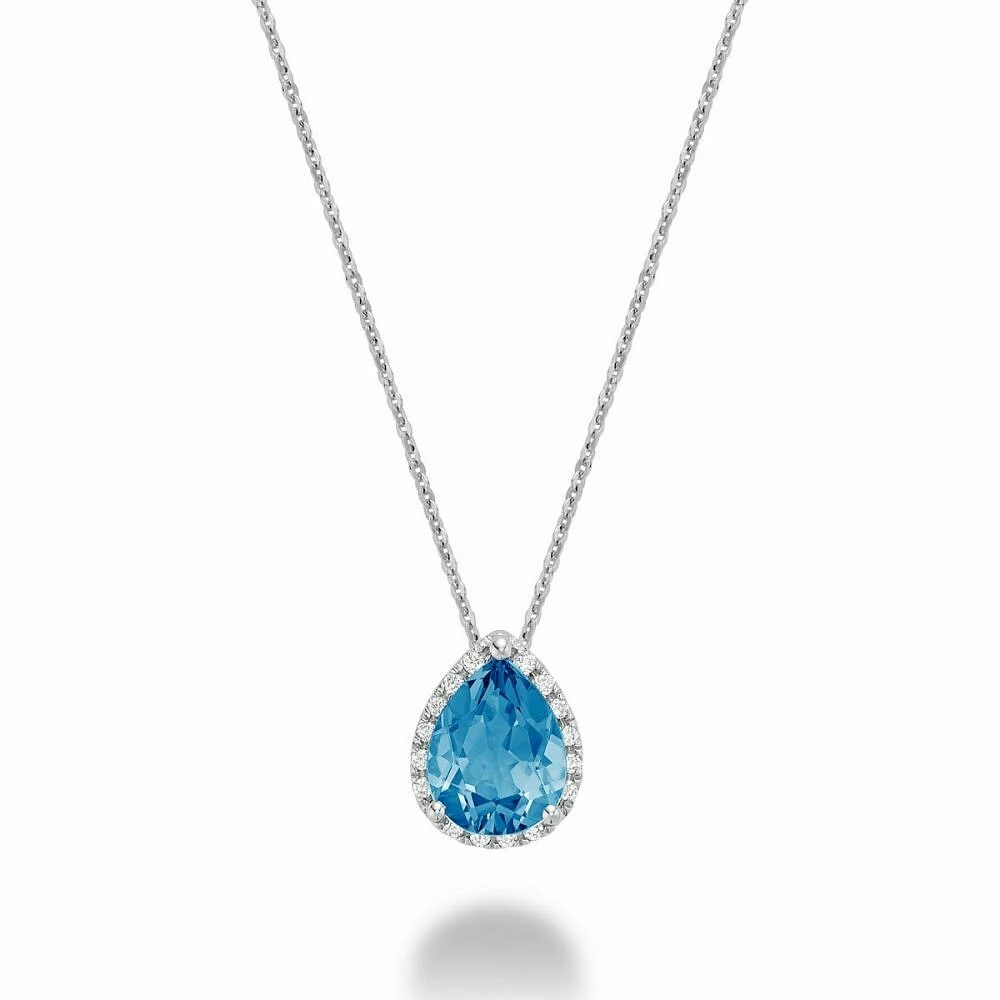 Teardrop London Blue Topaz & Diamond Pendant 0.07CTDI White Gold