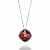 Cushion Cut Garnet & Diamond Halo Pendant 0.20CTDI White Gold