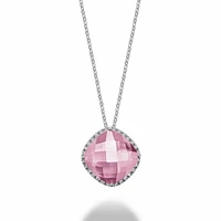 Cushion Cut Pink Quartz & Diamond Halo Pendant 0.20CTDI White Gold