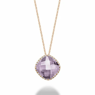 Cushion Cut Pink Amethyst & Diamond Halo Pendant 0.20CTDI Rose Gold