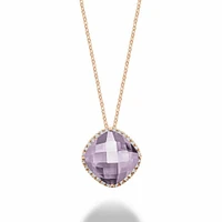 Cushion Cut Pink Amethyst & Diamond Halo Pendant 0.20CTDI Rose Gold