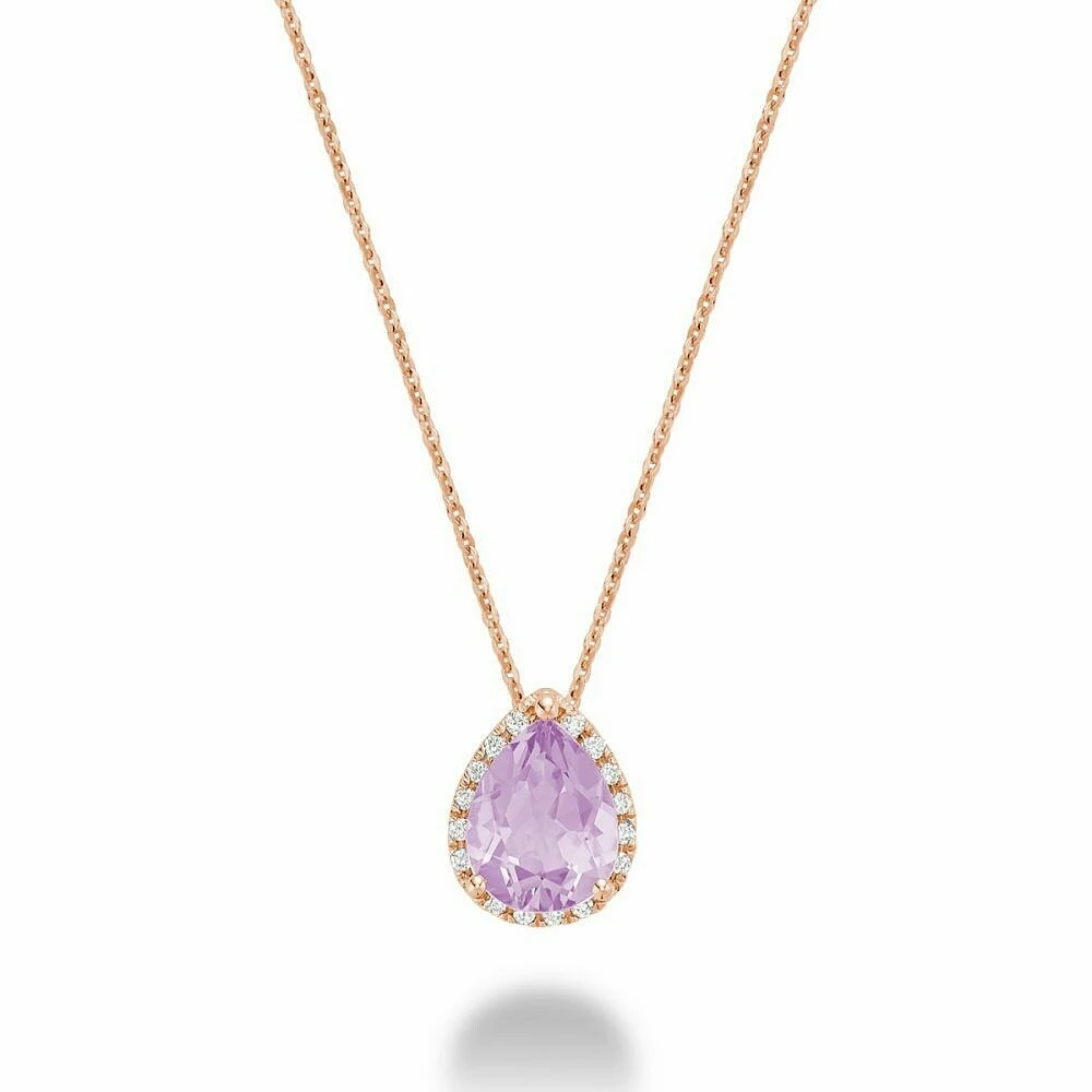 Teardrop Pink Amethyst & Diamond Pendant 0.07CTDI Rose Gold