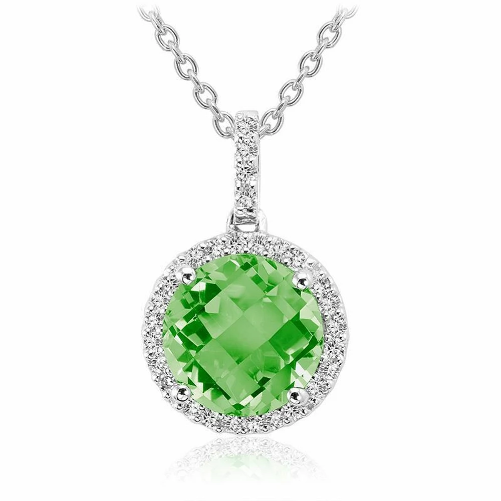 Round Peridot & Diamond Halo Pendant 0.12CTDI White Gold