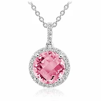 Round Pink Quartz & Diamond Halo Pendant 0.12CTDI White Gold