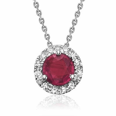 Ruby & Diamond Halo Pendant 0.08CTDI White Gold