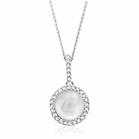 Round Cultured Freshwater Pearl & Diamond Halo Pendant 0.12CTDI