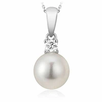 Cultured Freshwater Pearl & Diamond Pendant 0.05CTDI Gold