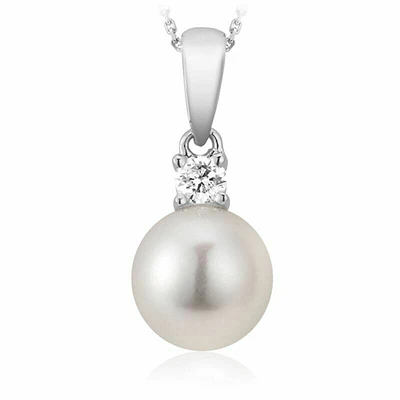 Cultured Freshwater Pearl & Diamond Pendant 0.10CTDI Gold