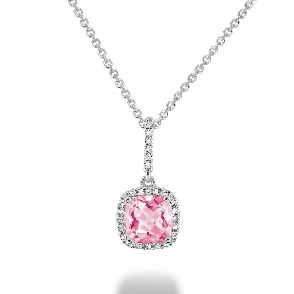 Cushion Cut Pink Quartz & Diamond Halo Pendant 0.10CTDI White Gold