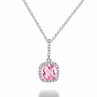 Cushion Cut Pink Quartz & Diamond Halo Pendant 0.10CTDI White Gold