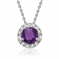 Amethyst & Diamond Halo Pendant 0.08CTDI White Gold